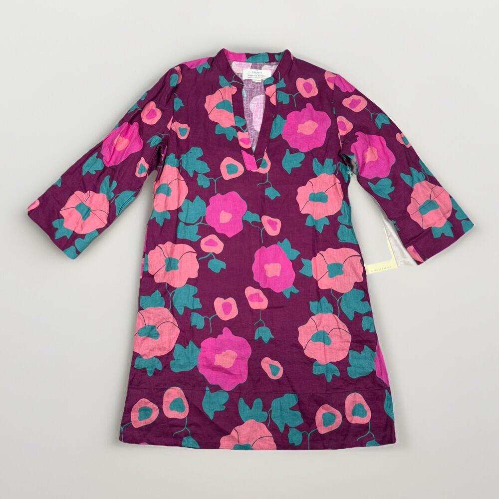NWT Trovata Birds Of Paradis Lucca Linen Mini Shirt Dress Women’s Size XS - Picture 2 of 10